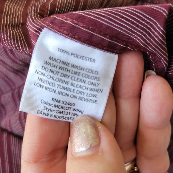 George Mens Shirt 2XL Long Sleeve Burgundy Stripe Lightweight Polyester STR74E - Picture 9 of 10